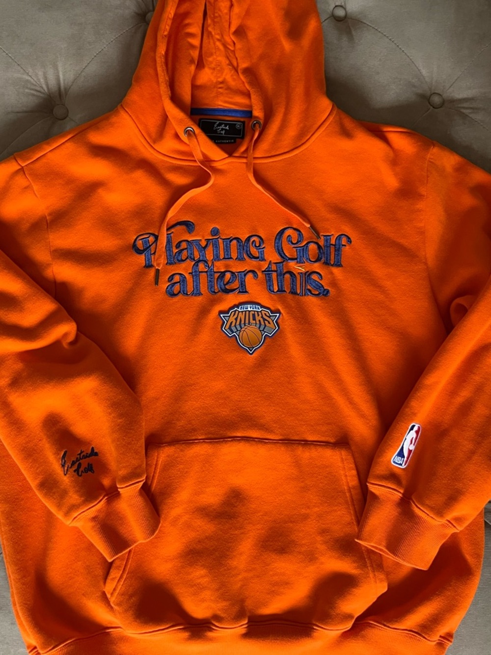 Eastside Golf Orange 'Playing Golf After This' Knicks Hoodie size XL
